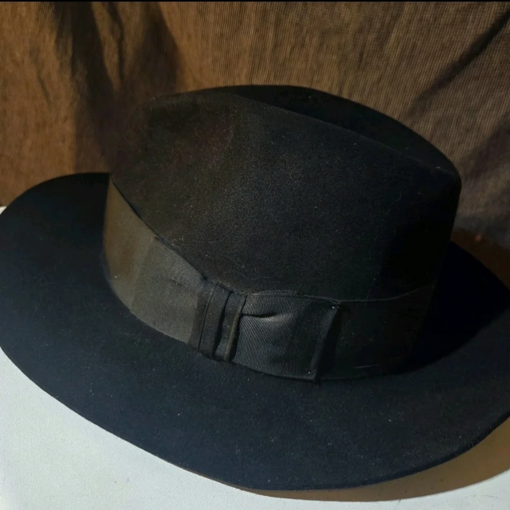​Vtg STETSON SOVEREIGN Fedora Black Fur Felt Hat 7 3/8 John Helmer Portland OR - Picture 6 of 6